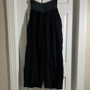 Kantha Bae Black Wide-Leg Pants with Textured Waistband